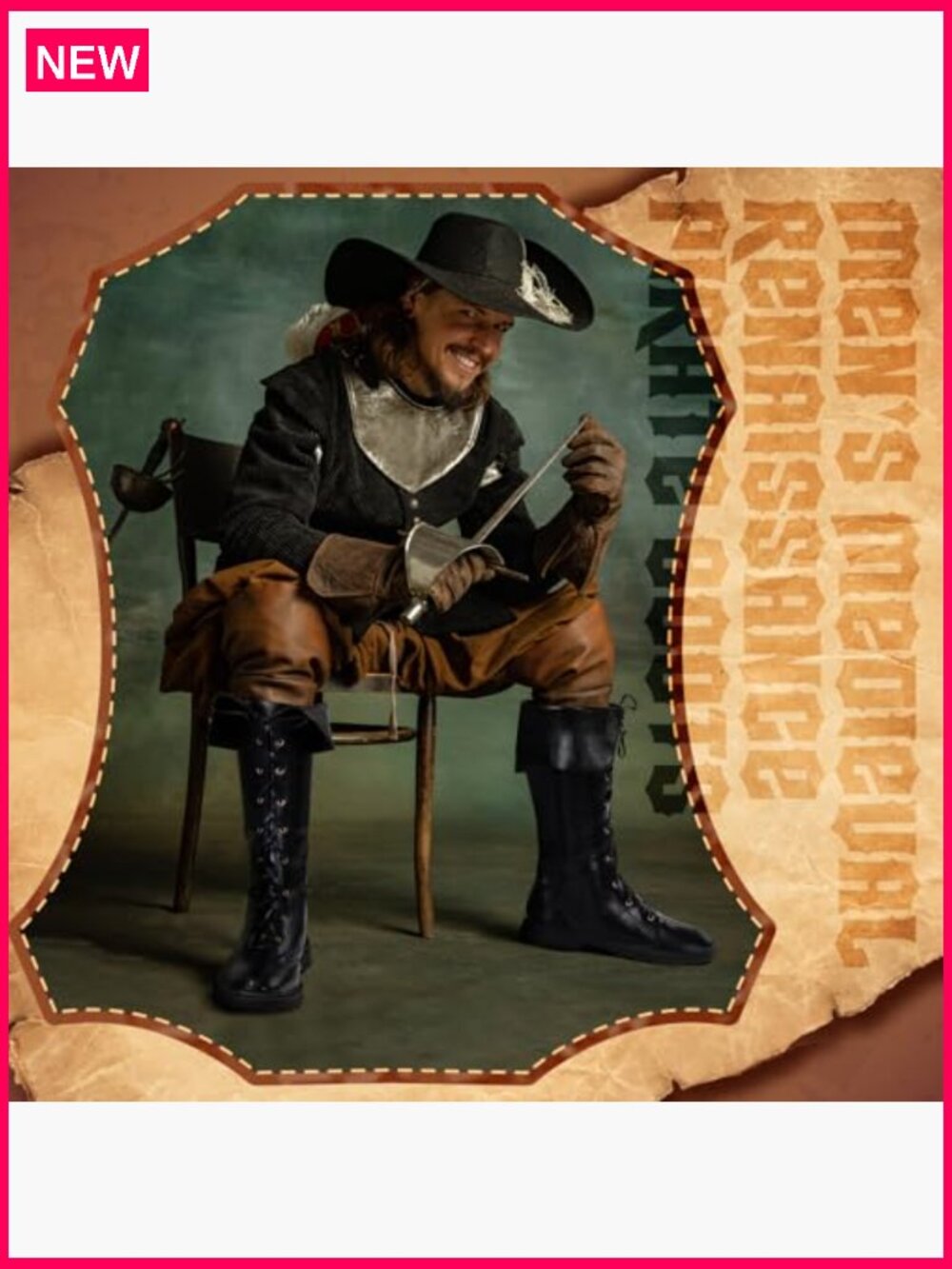 Medieval Renaissance Boots Pirate Costume Viking Gothic Leather High Tube Tied - Picture 3 of 7